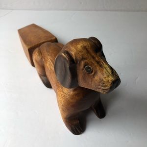 Carved Wood Dog Wedge Doorstop